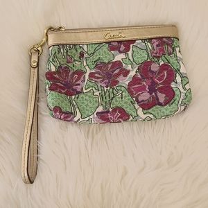 COACH Authentic Floral Wristlet with Leather Trim
